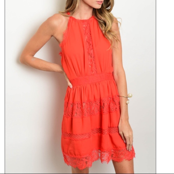 Trendy boutique Dresses & Skirts - Red lace detail elastic waist mini dress, NEW